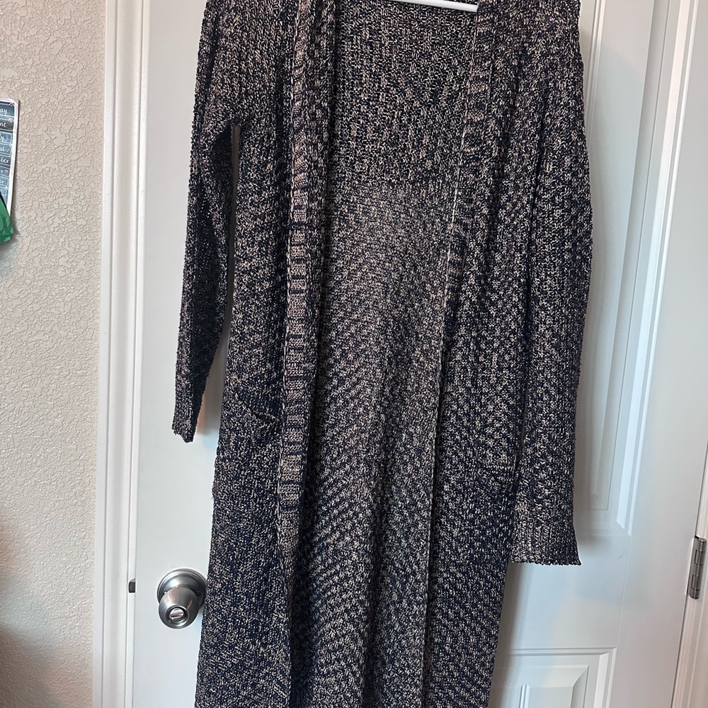 Long Knit Cardigan in Black and tan